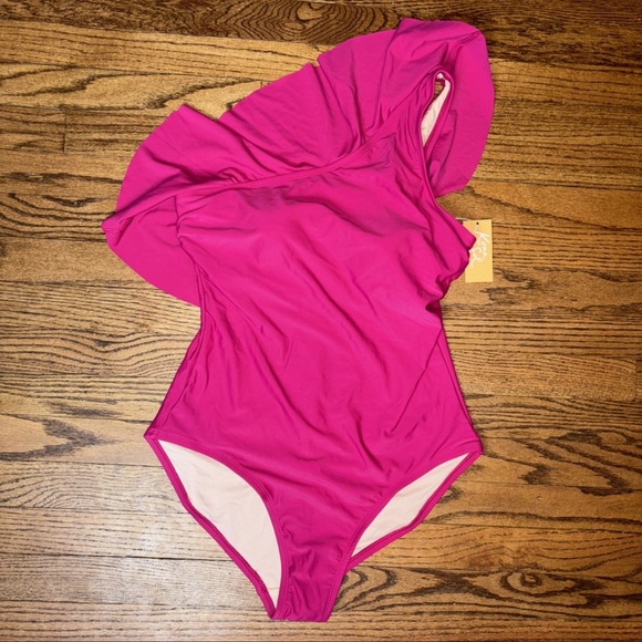 Kona Sol‎ Woman Large Swimsuit High Waisted One Piece Hot Pink Beach Sexy NWT - Picture 3 of 13